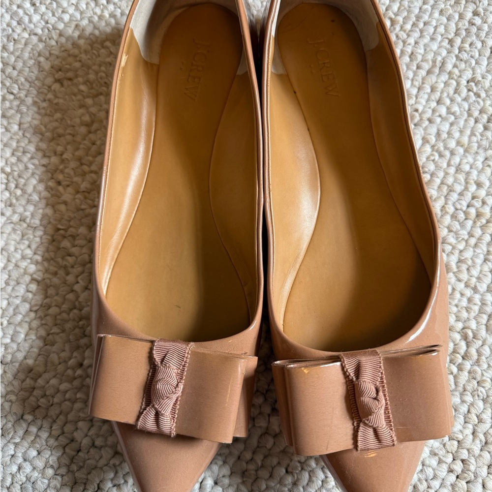 J. Crew Tan Leather Flats with Bow Detail